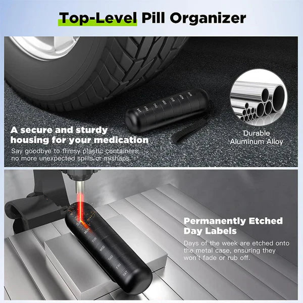 Skanto | MediSafe Weekbox – Vanntett aluminium pilleorganisator med 7 rom