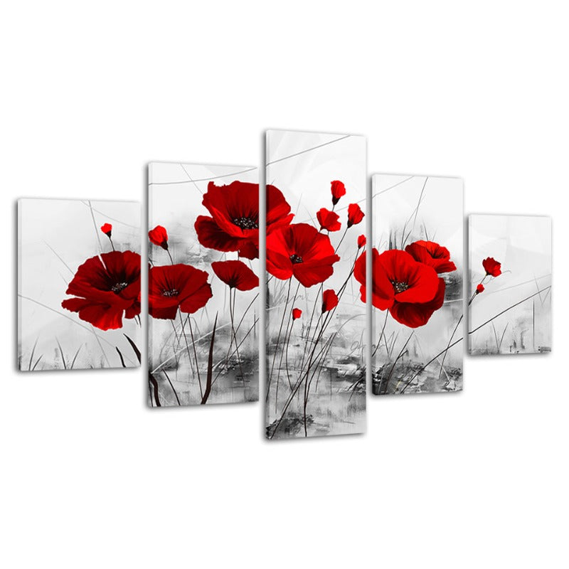 5-Piece Red Flower on White Background Canvas Print | Skanto