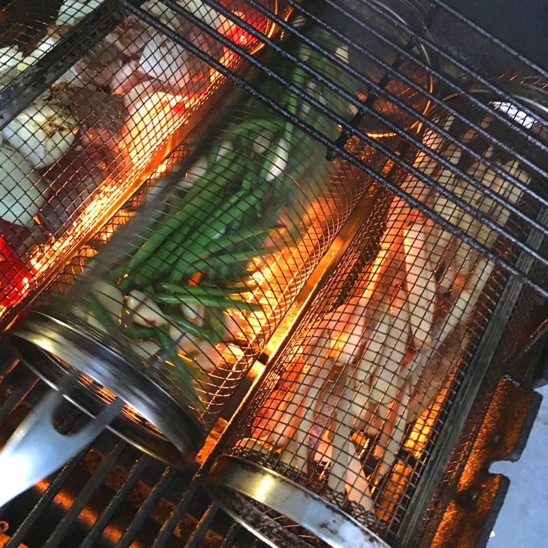 Rustfritt Stål Rullende BBQ Grillkurv | Skanto