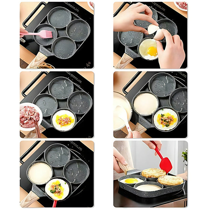 Skanto | Fire-hulls eggpanne, frokostomelett husholdningsstekepanne non-stick panne