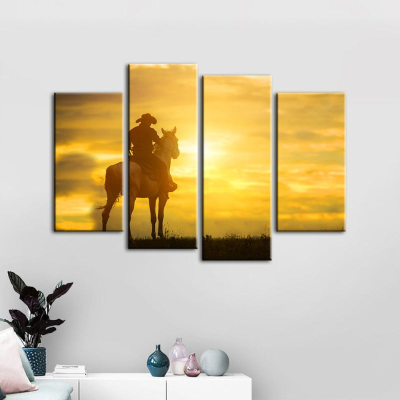 A Cowboy and His Horse - Canvas Wall Art Painting 4 Pieces | Skanto