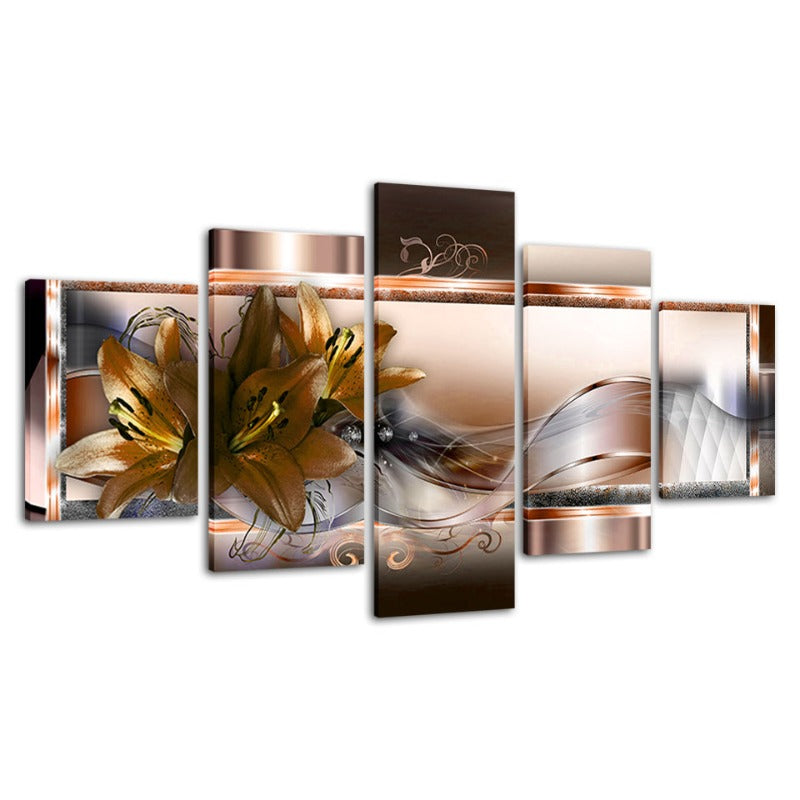 5 Pcs Golden Flower - Canvas Wall Art Painting | Skanto