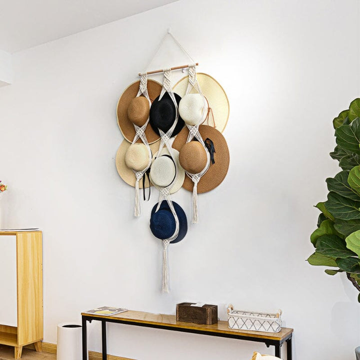Skanto | Håndlaget Lin Dekorativ Boho Hatthylle For Veggmontering