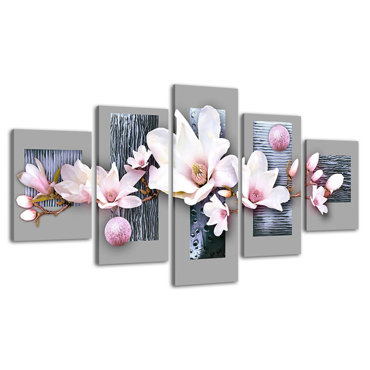 Elegante Babyrosa Magnolien 5 deler - Lerret Veggkunst Maleri