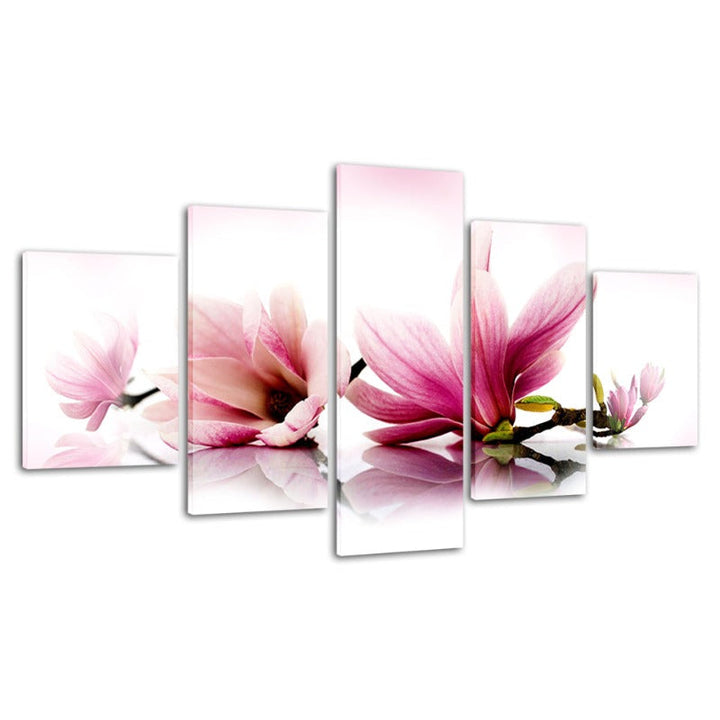 5 stk Hvit Rosa Ombre Blomst - Lerret Veggkunst Maleri | Skanto