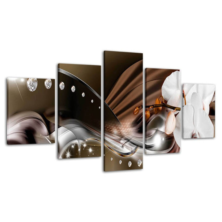 5 Piece Metallic Background Close-up Flower - Canvas Wall Art Painting | Skanto