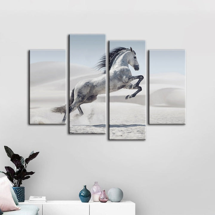 4-delte Springende Hvite Hest - Canvas Veggkunst Maleri | Skanto