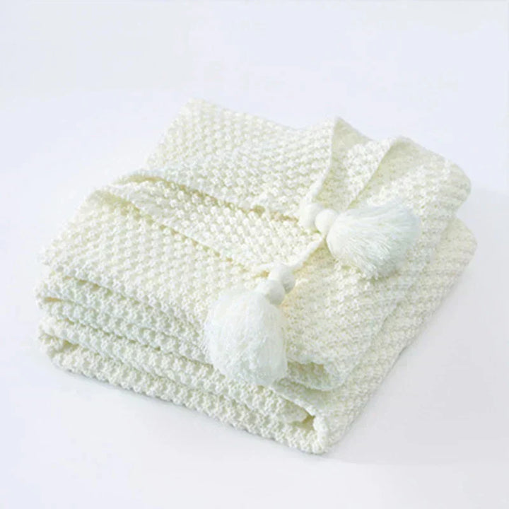 Skanto | NordiWrap Strikket Ullteppe med Frynser | Nordisk Design | Koselig & Elegant | Perfekt for Hjemmet