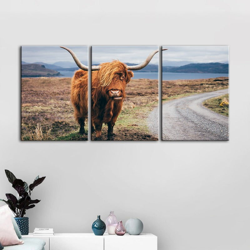 Vakre Brune Ku-Canvas Veggkunst Maleri 3 Stykker | Skanto