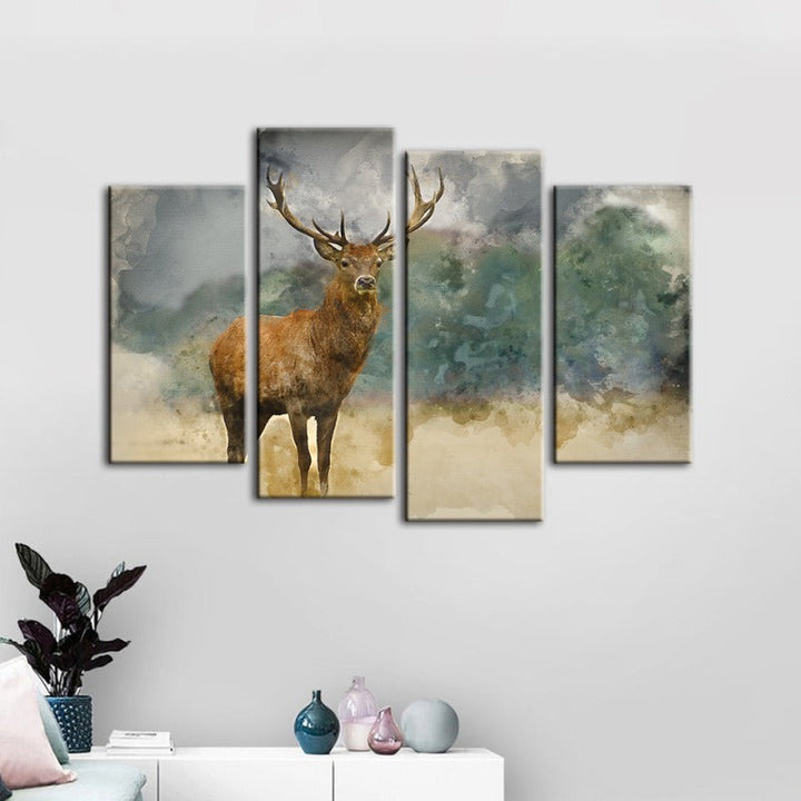 4-Piece Watercolor Ebony Deer - Canvas Wall Art Painting | Skanto
