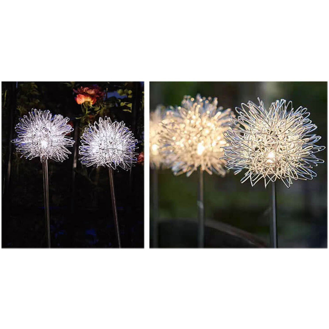 Solcelledrevet LED-kulelampe av løvetann laget av aluminiumstråd, vanntett, for utendørs bruk, for planting i hagen, bakkelys