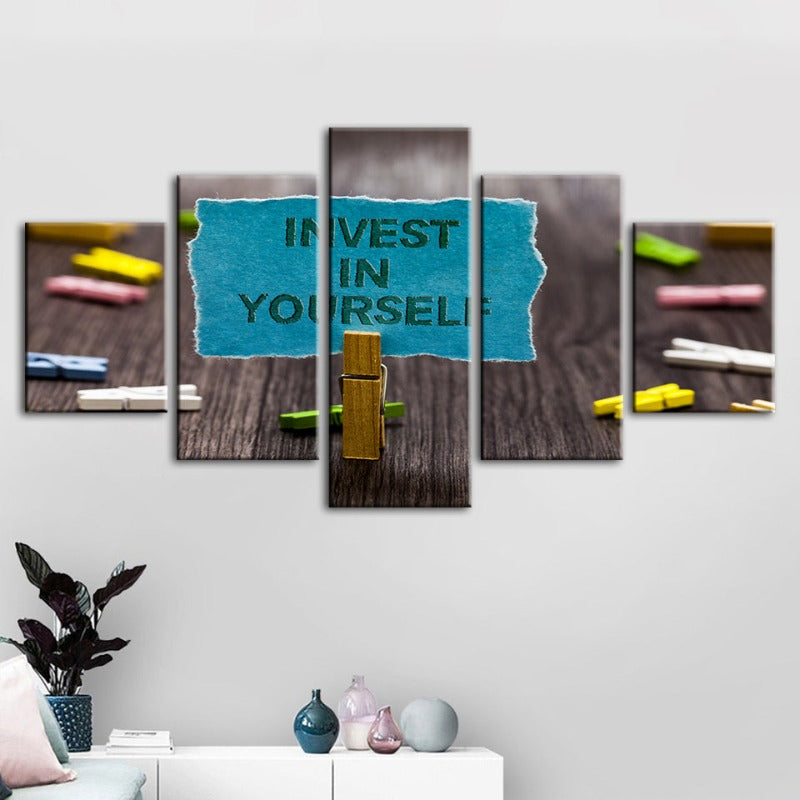 5 Piece Invest in Yourself - Canvas Wall Art Painting | Skanto