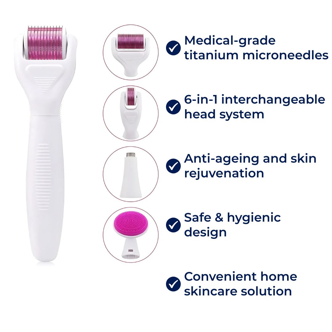 DermaGlow Mikronål Derma Roller Sett – Anti-Aging – Titan Nåler – Hjemmepleie for Kvinner Skanto