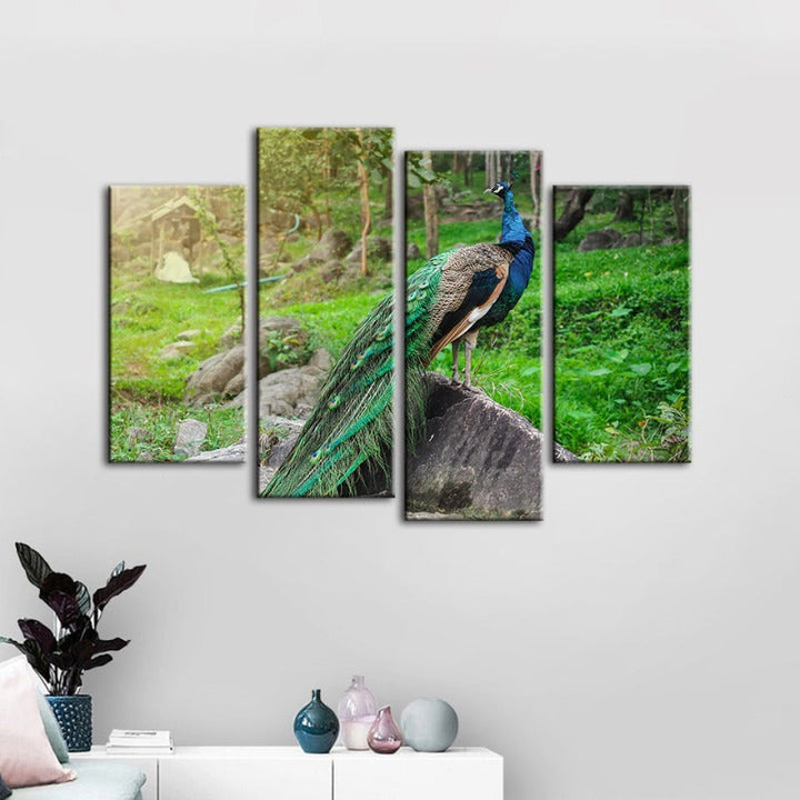 4 Pc. Majestic Peacock - Canvas Wall Art Painting | Skanto