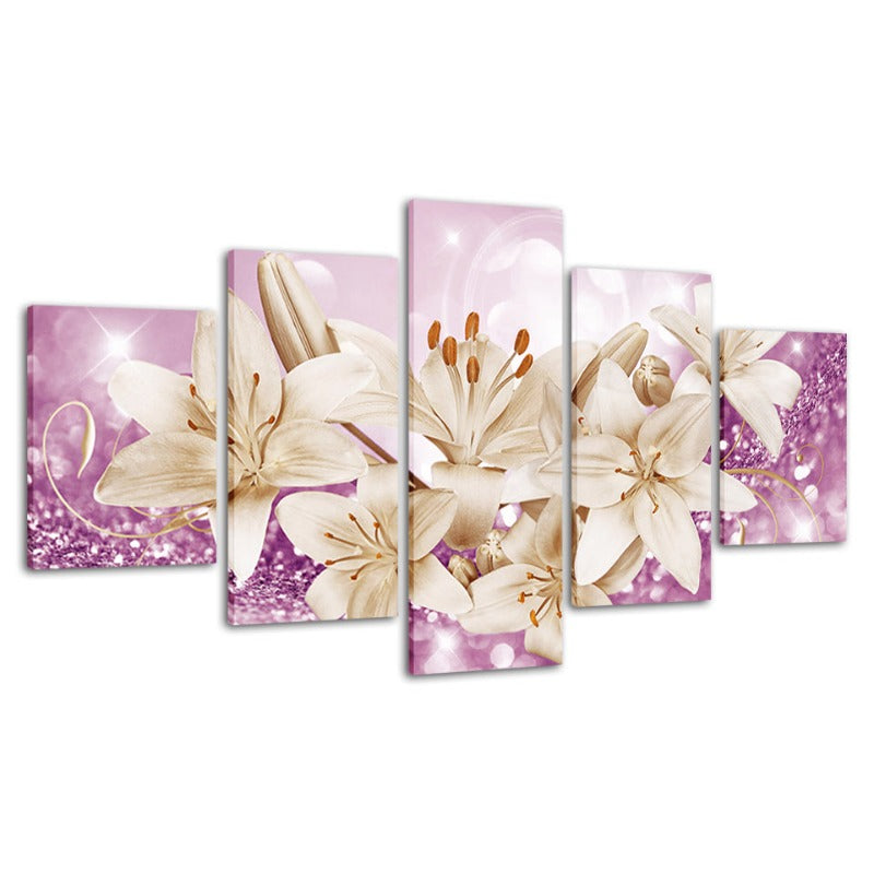 5 stk Lilla bakgrunn rustikk blomst - lerret veggkunst maleri | Skanto