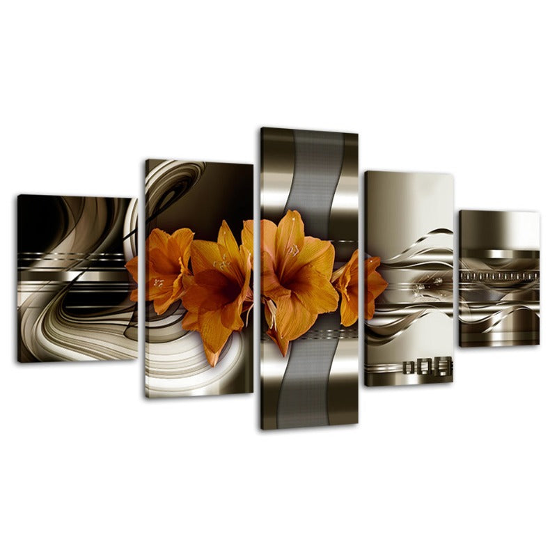 5-Piece Brown Toned Yellow Flower Canvas Wall Art Painting | Skanto