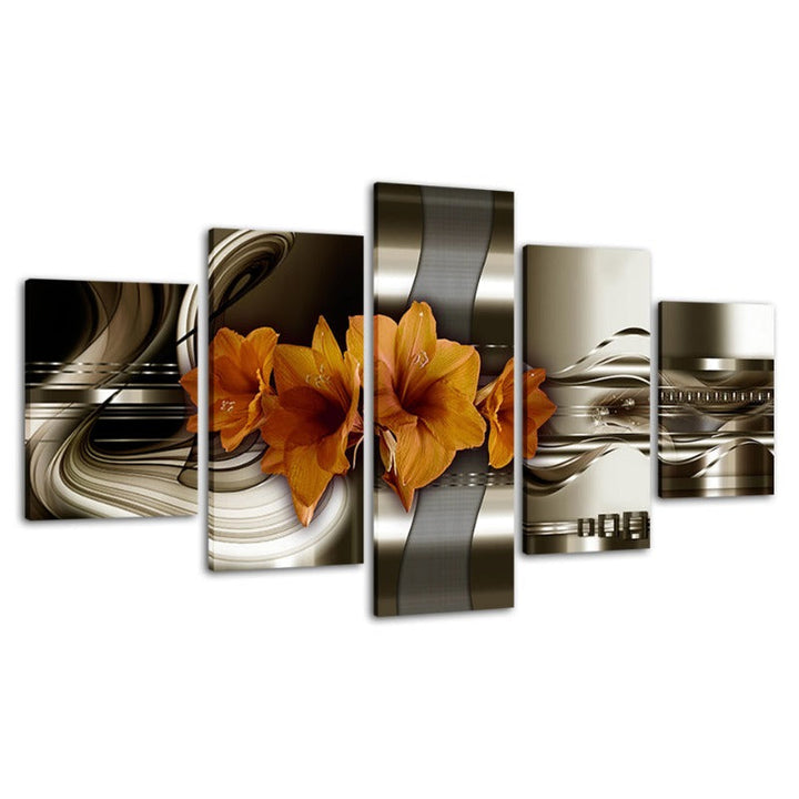 5-Piece Brown Toned Yellow Flower Canvas Wall Art Painting | Skanto