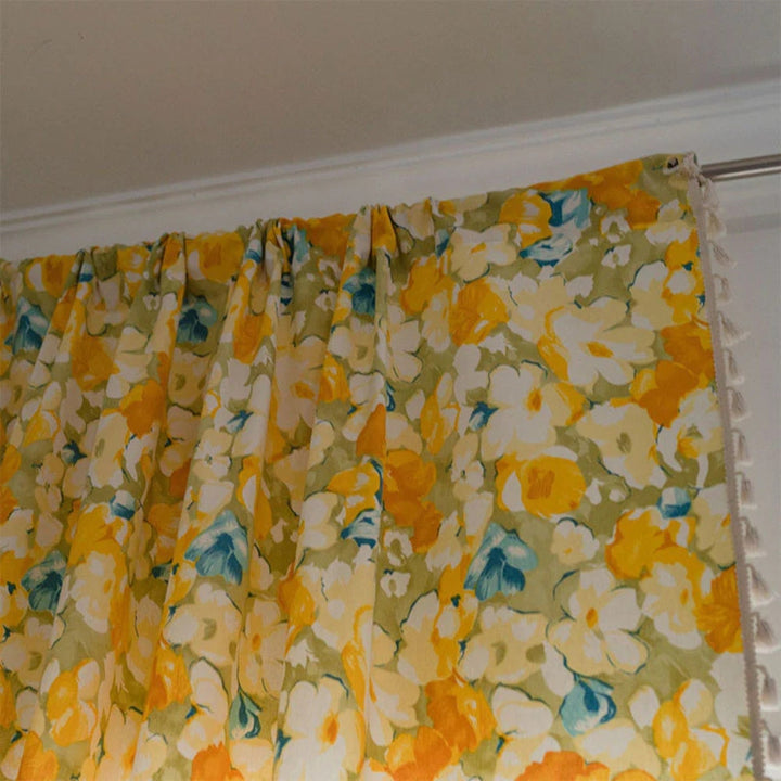 Skanto | Sunshine Blooms Floral Tasseled Curtain