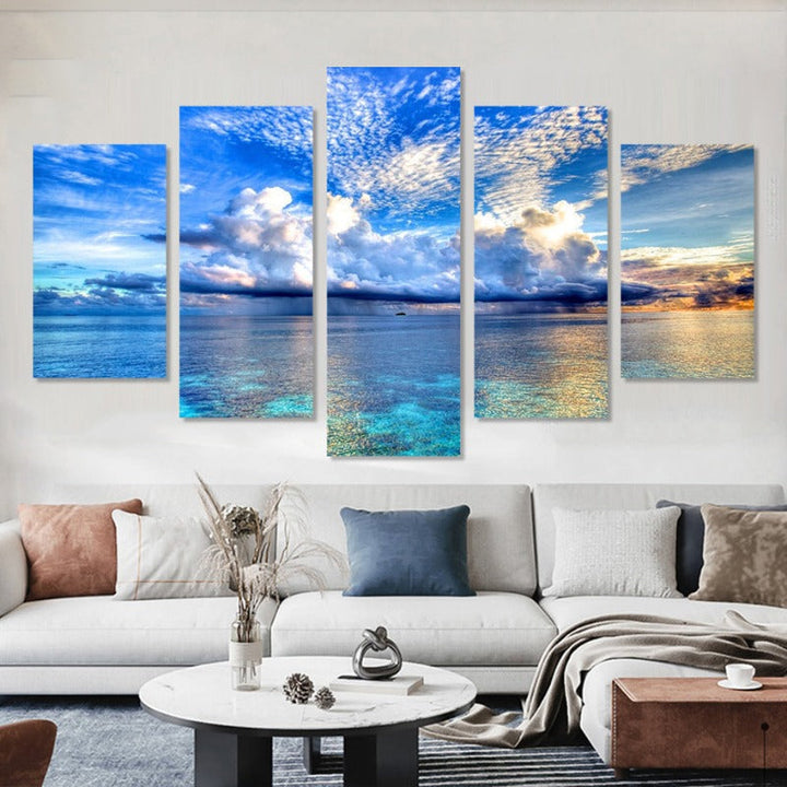 5 Piece Beautiful Blue Ocean Landscape - Canvas Wall Art Painting | Skanto