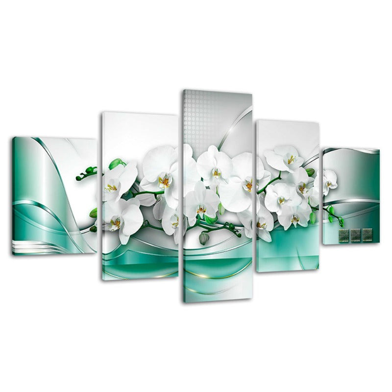 5 stk havgrønn bakgrunn hvit tulipan blomst - lerret veggkunst maleri | Skanto