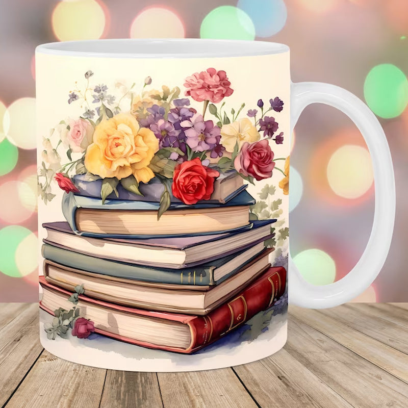 3D Kunstnerisk Vakker Floral Bøker Kaffe Krus - Bokelsker Gave | Skanto