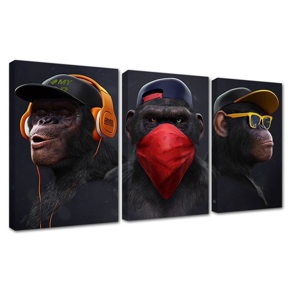 Monkey Crew 3 deler - Lerret veggkunst maleri