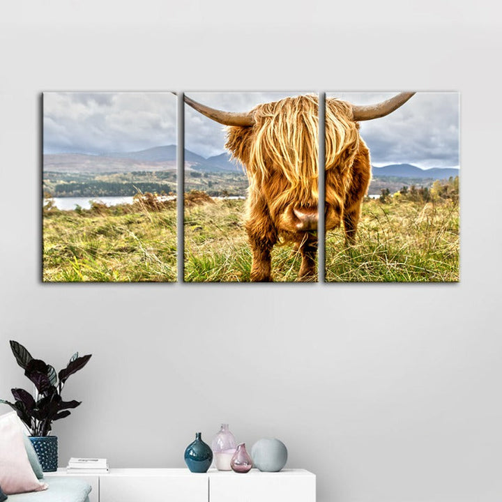 Søt Vill Ku-Canvas Veggkunst Maleri 3 Deler
