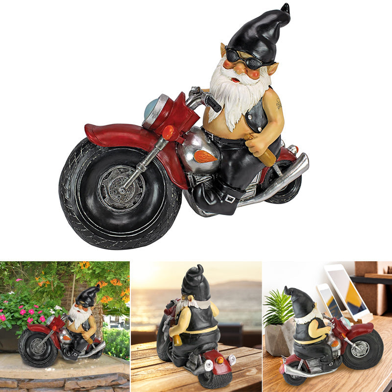 Biker Gnome Statue Mini Hagedekorasjon | Skanto
