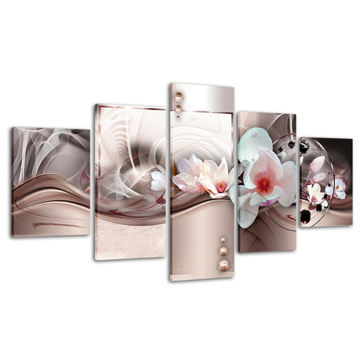 5 pc. Rose Gold Background White Flower - Canvas Wall Art Painting | Skanto