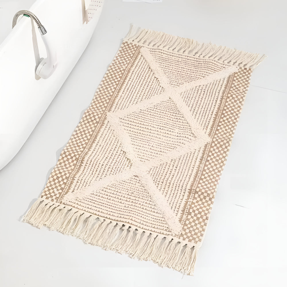 Skanto | Beige Teksturert Frynse Pledd Teppete