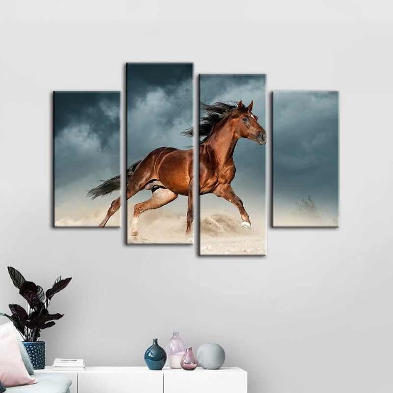4 Piece Brown Horse in Desert - Canvas Wall Art Painting | Skanto