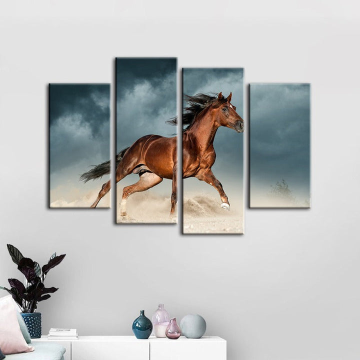 4 Piece Brown Horse in Desert - Canvas Wall Art Painting | Skanto