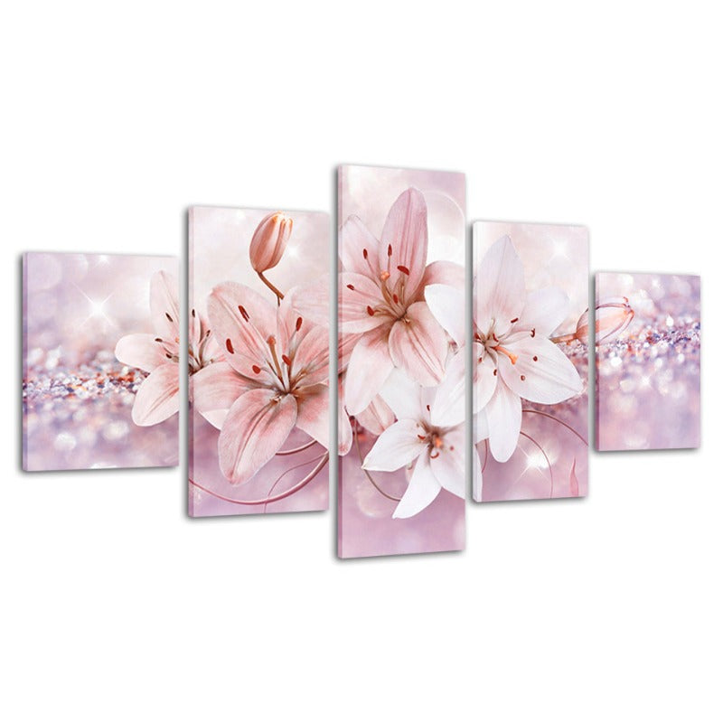 5-delt Rød- og Hvit Ombre Blomster - Lerret Veggkunst Maleri | Skanto