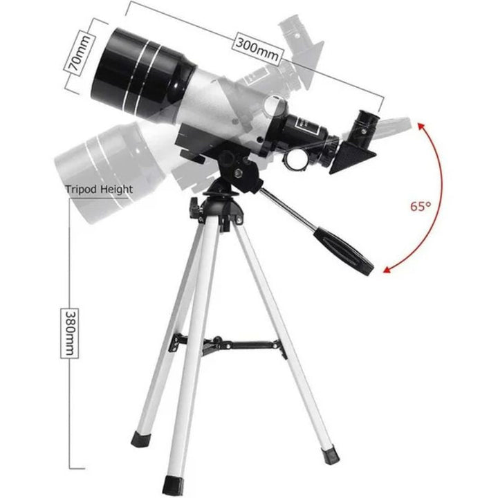 Skanto | Profesjonelt Astronomisk Teleskop | 70mm Apertur, 300mm Brennvidde & Enkel Oppsett for Stjernekikking og Naturutforskning
