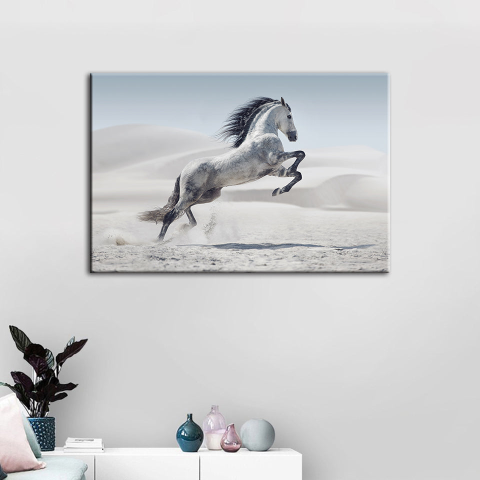 Springende hvite hest - Lerret veggkunst maleri
