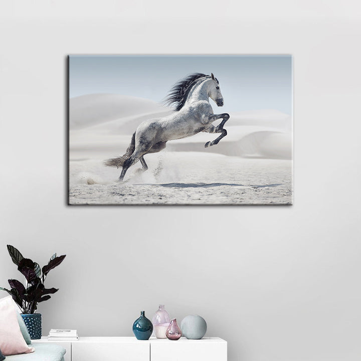 Springende hvite hest - Lerret veggkunst maleri