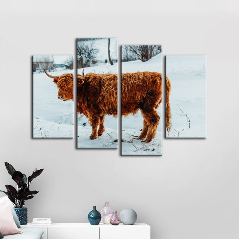 4-Piece Curly Cow Canvas Wall Art Painting | Skanto