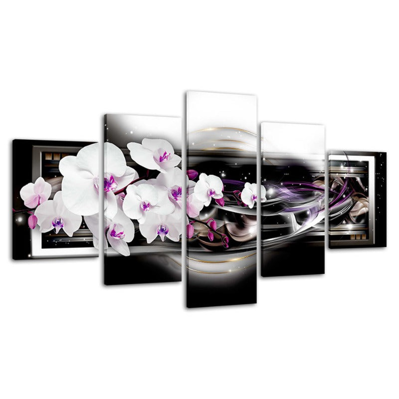 5-Piece Lilac-Hued White Flower Canvas Wall Art Painting | Skanto