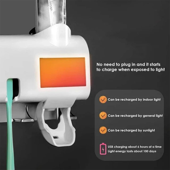 Smart UV Light Sterilizer Tandbørsteholder, Veggmontert Tannkremdispenser | Skanto
