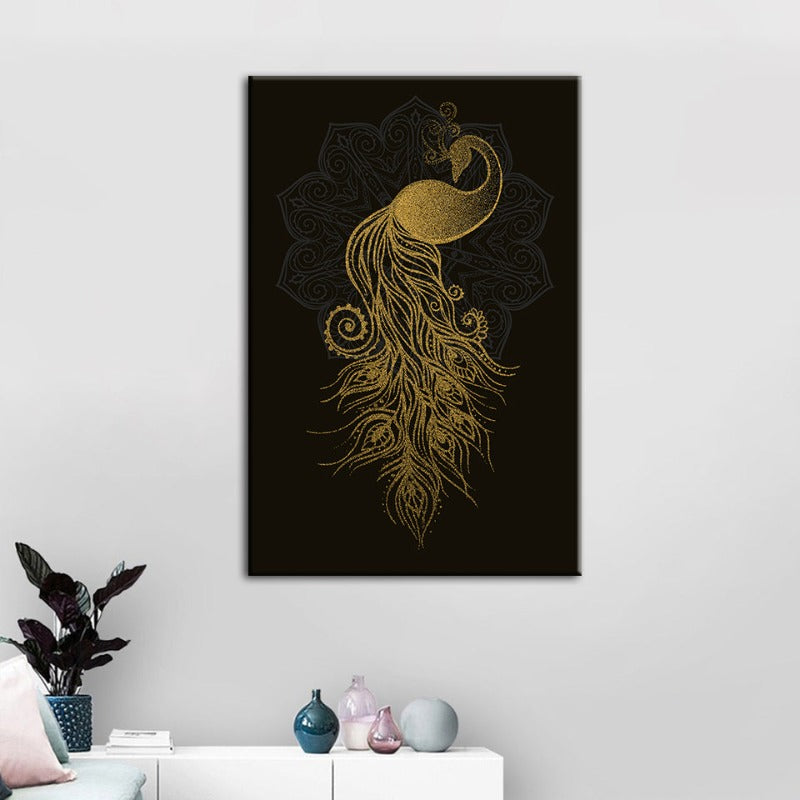 Abstract Golden Mandala Påfugl - Lærret Vegkunst Maleri | Skanto
