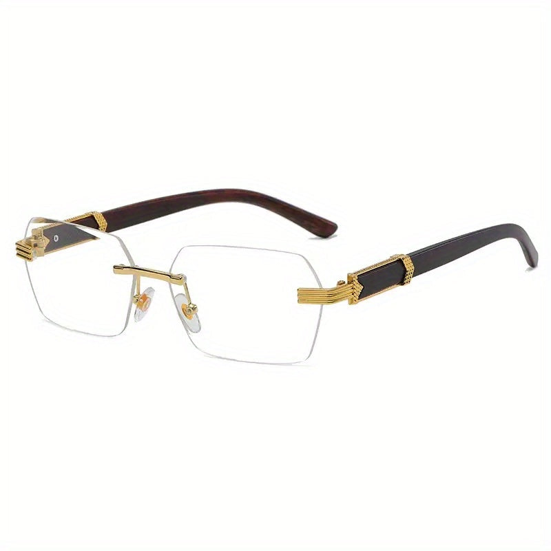 Rimless solbriller med rektangulære linser og faux tre templer – Verro | Skanto
