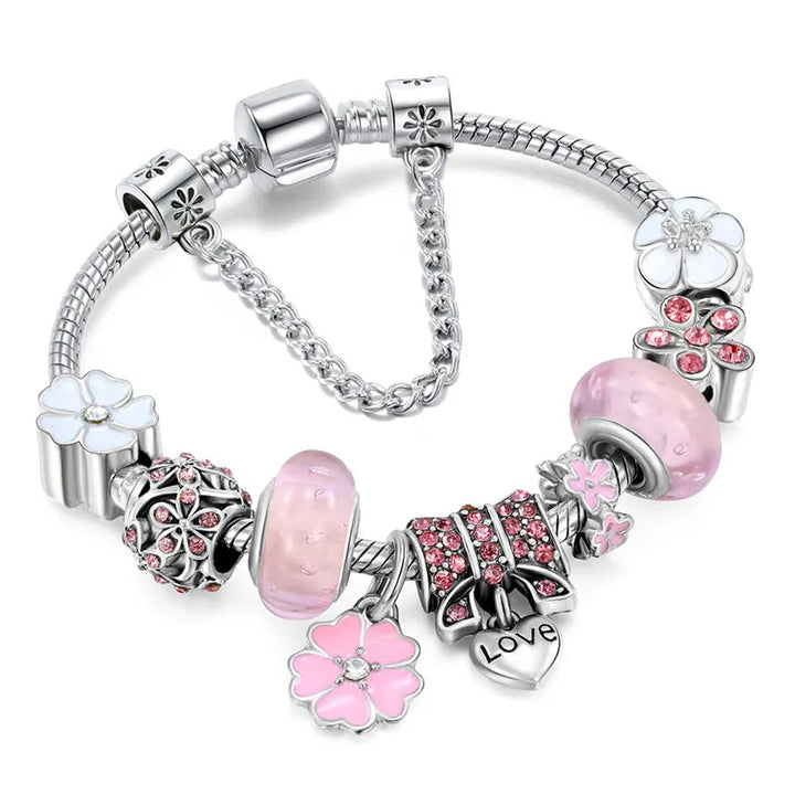 CharmBracelet 925 - Elegant sølv armbånd med blomster Skanto
