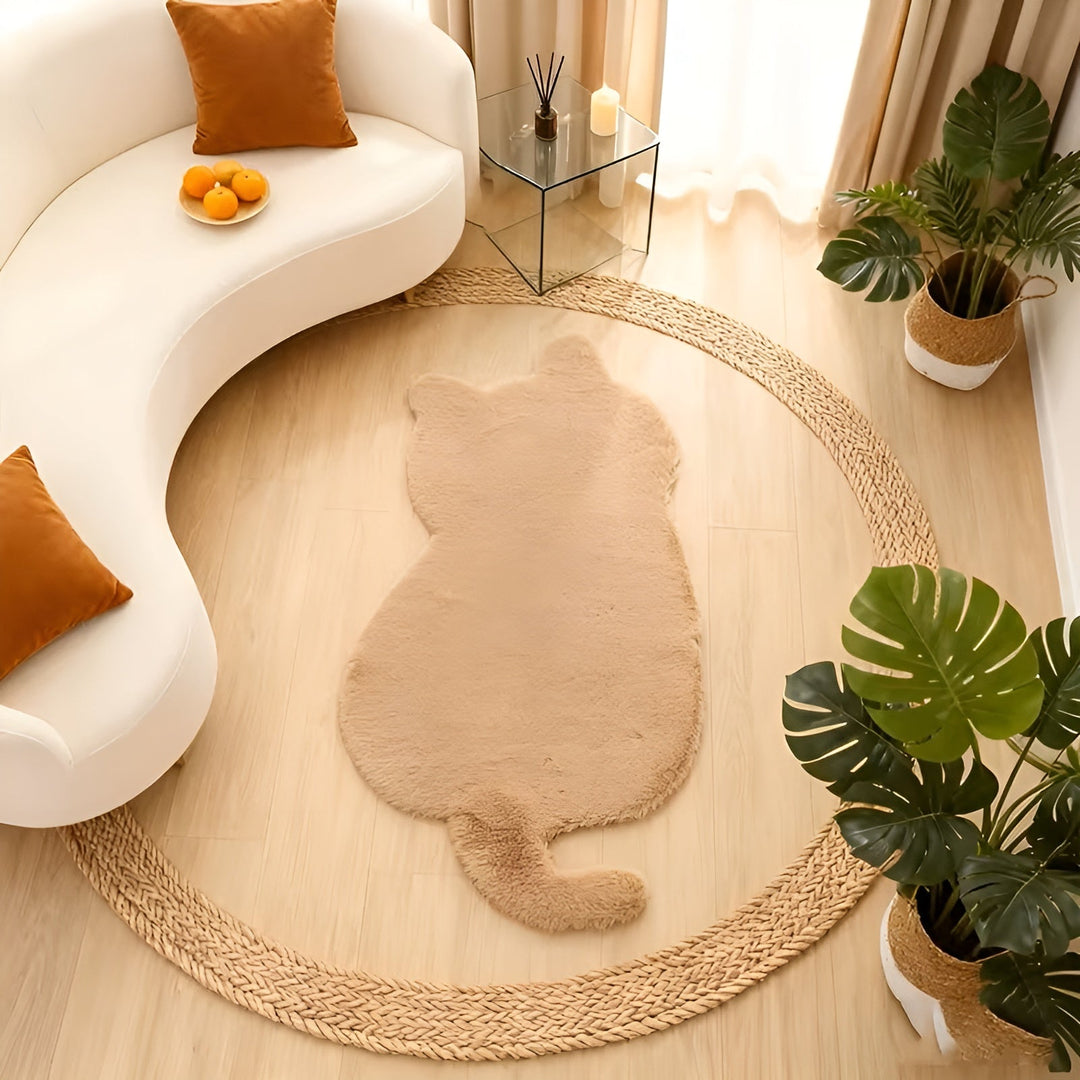 Lite katteformet teppe – mykt og kosete | Perfekt til sofa, hylle eller kommode