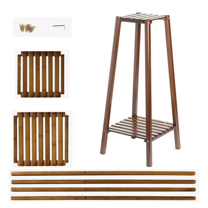 Skanto | 2 Tier Høy Plante Stativ Pottholder Lite Rom Bord Hage Blomsterpotte Brun