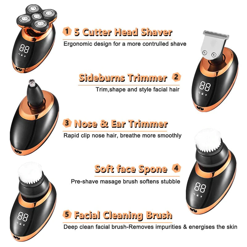 5 i 1 Oppladbar Elektrisk Barbermaskin Pro | Skanto