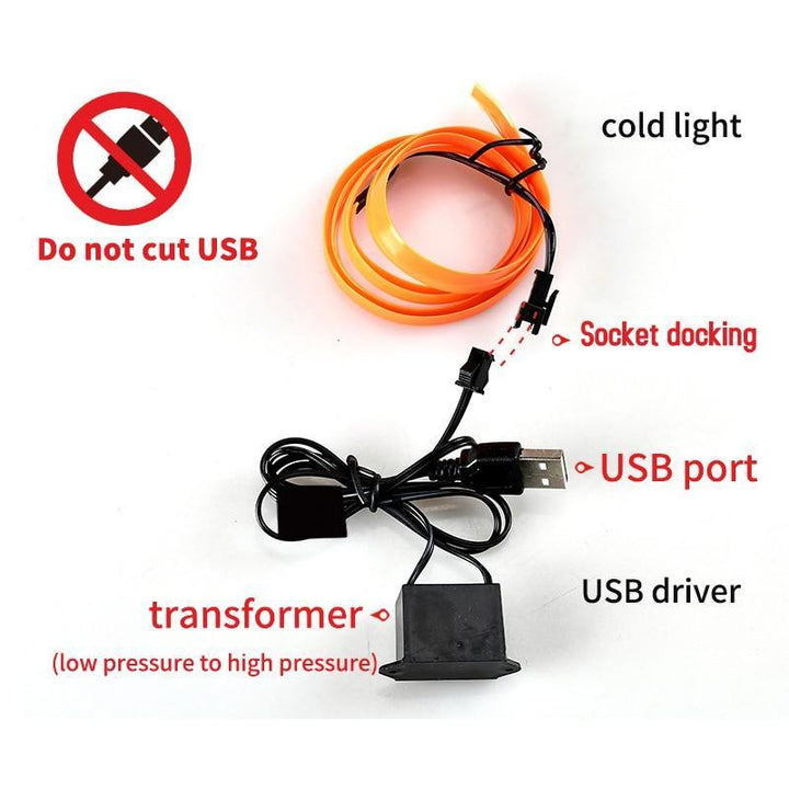Skanto | 5m bilinteriør tilbehør atmosfære lampe EL kaldt lys linje med USB DIY dekorativ dashbord konsoll dør LED ambient lys