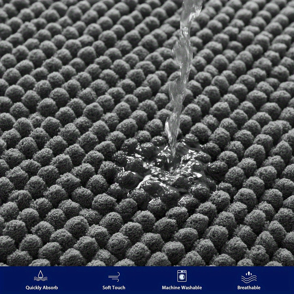 Rund LuxeChen Badmat Ultra-Myk Chenille – Antiskli & Hur tørk | Skanto