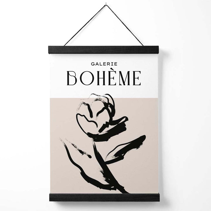 Beige og svart rose boho skisse blomsterplakat med oppheng
