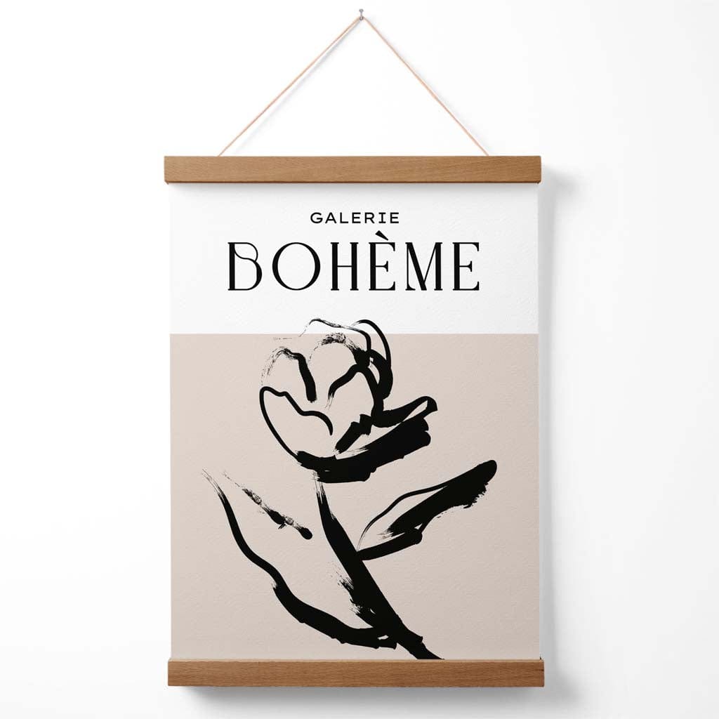 Beige og svart rose boho skisse blomsterplakat med oppheng