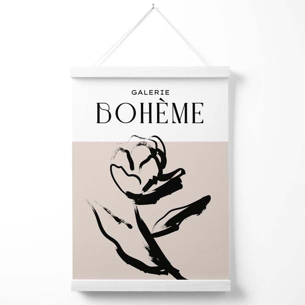 Beige og svart rose boho skisse blomsterplakat med oppheng
